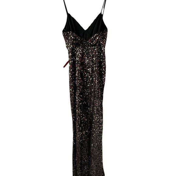 Ieena Mac Duggal Bronze Black Sequin Gathered Waist Gown Size 4 $398 - Picture 7 of 7